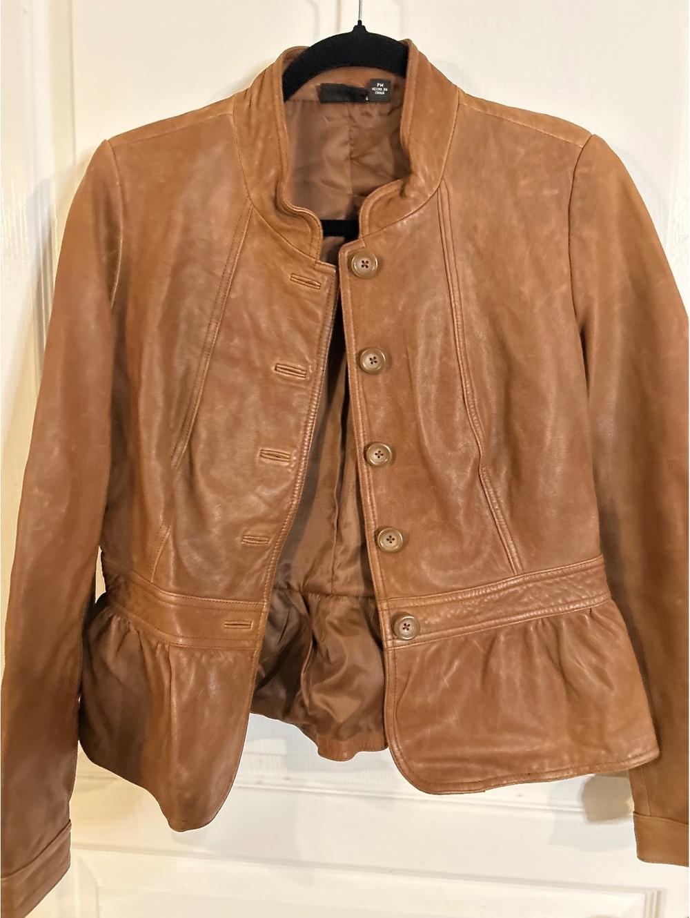 a.n.a Brown Leather Peplum Jacket Size PM